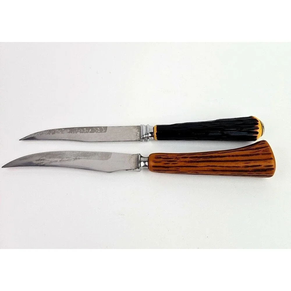 Sheffield English Stainless Deer Horn Style Steak Knife 4.50 in Blade Set of 2